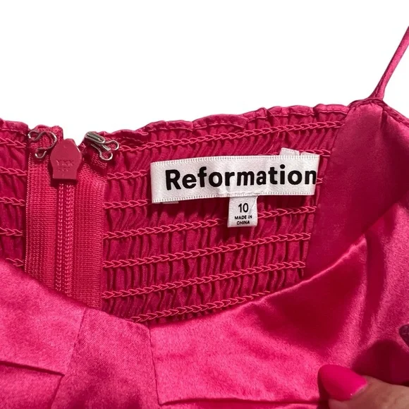 NEW NWT Reformation Marguerite 100% Silk Midi Dress In Flambe Bright Pink